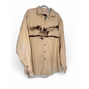 Woolrich Shirt Mens Biege Western Cowboy 90s Horse Wrap Around Vintage